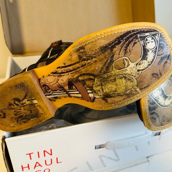 Tin Haul Gun Metal Gunslinger series Black and Brown Cowboy Boots - Picture 4 of 9